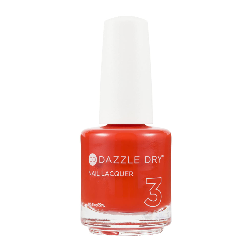 Dazzle Dry Red Hot Chili bottle shows bold orangey red shade for long-lasting manicure.