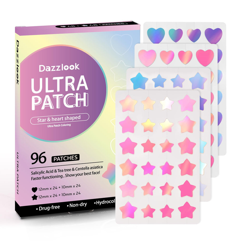 Parche estrella y corazón de Dazzlook con brillo irisado para uso diario discreto.