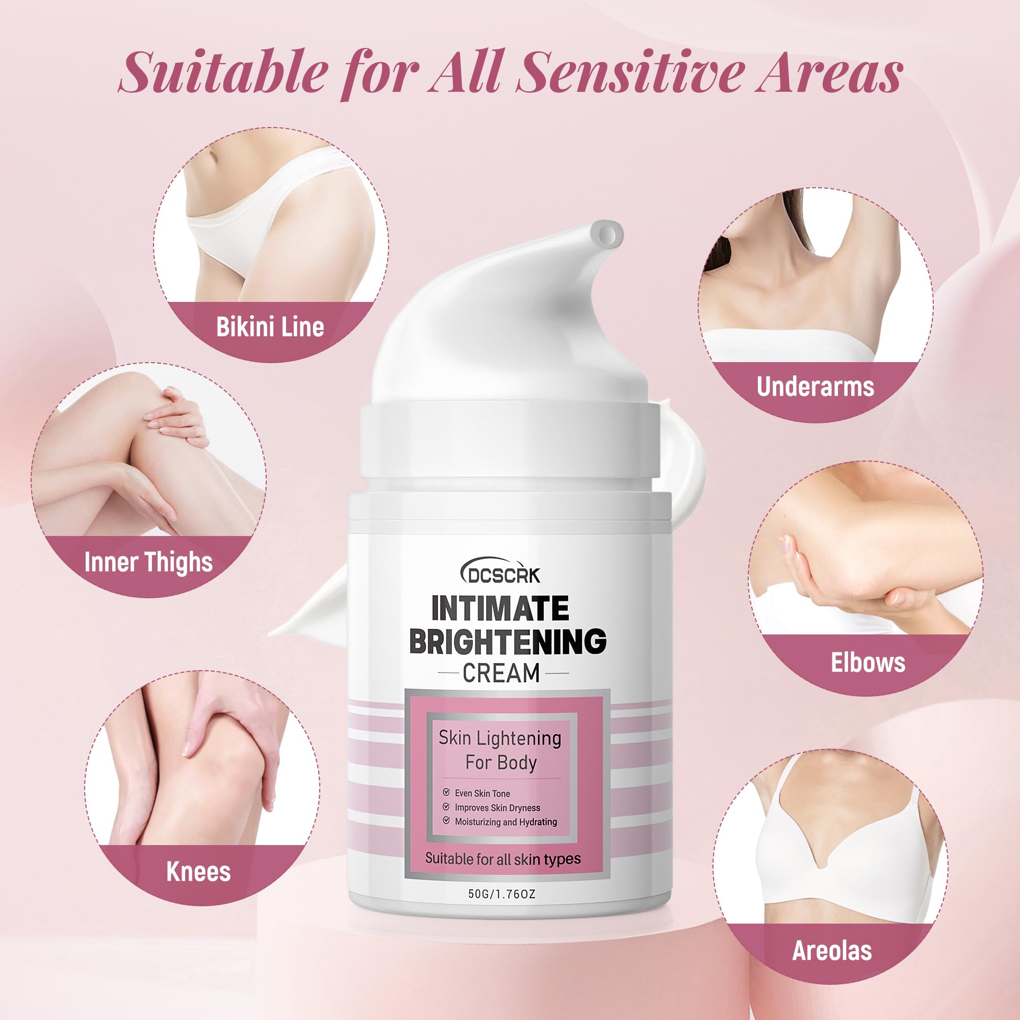 DCSCRK Skin Lightening Cream on bikini line for brighter, smoother skin.