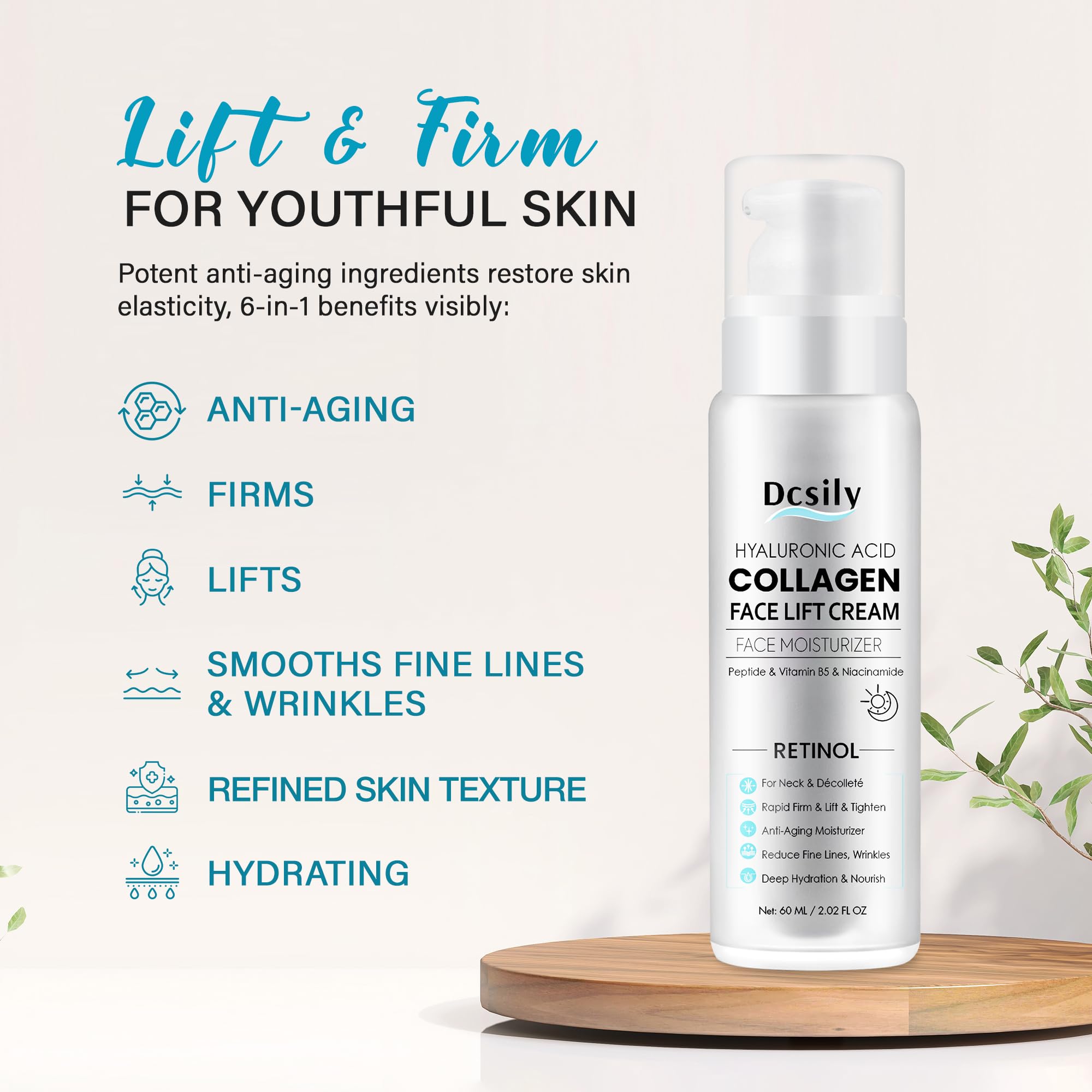 Dcsily Tighten and Lift Neck Cream jar texture shows rich hydration in a lightweight cream