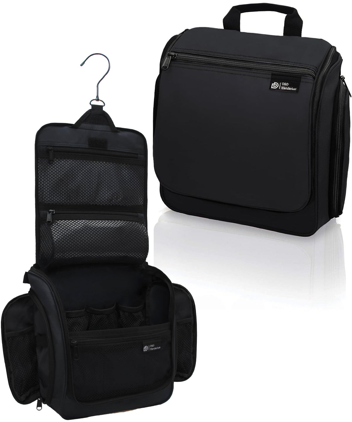 DD D&D Wanderlust hanging toiletry bag open compartments for easy travel access