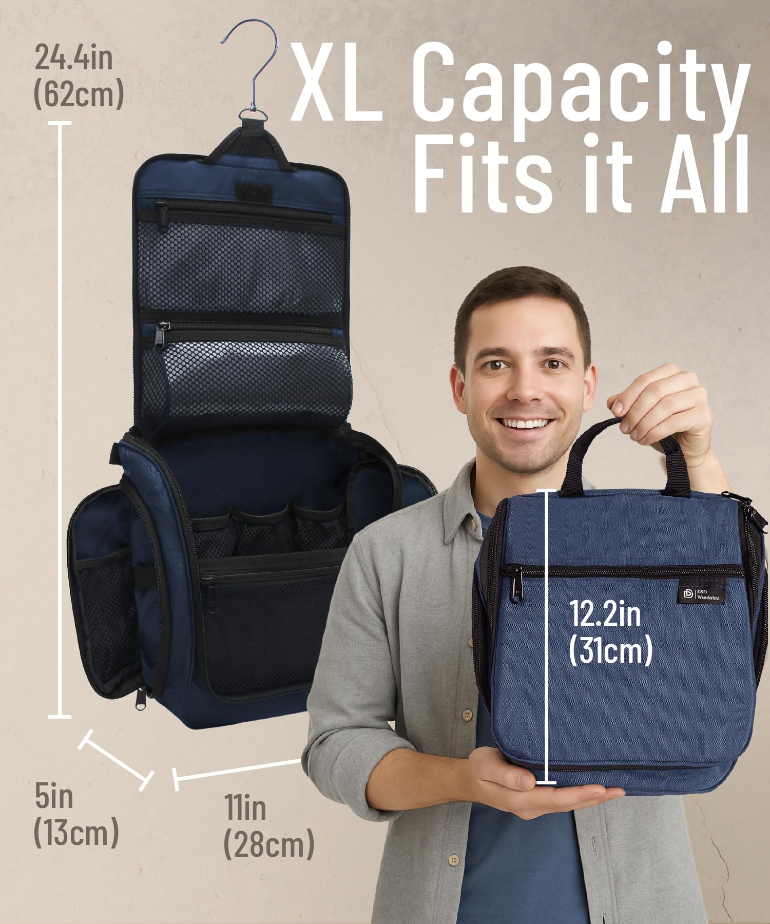 DD D&D Wanderlust bag with ten compartments keeps cosmetics neatly organized on trips.