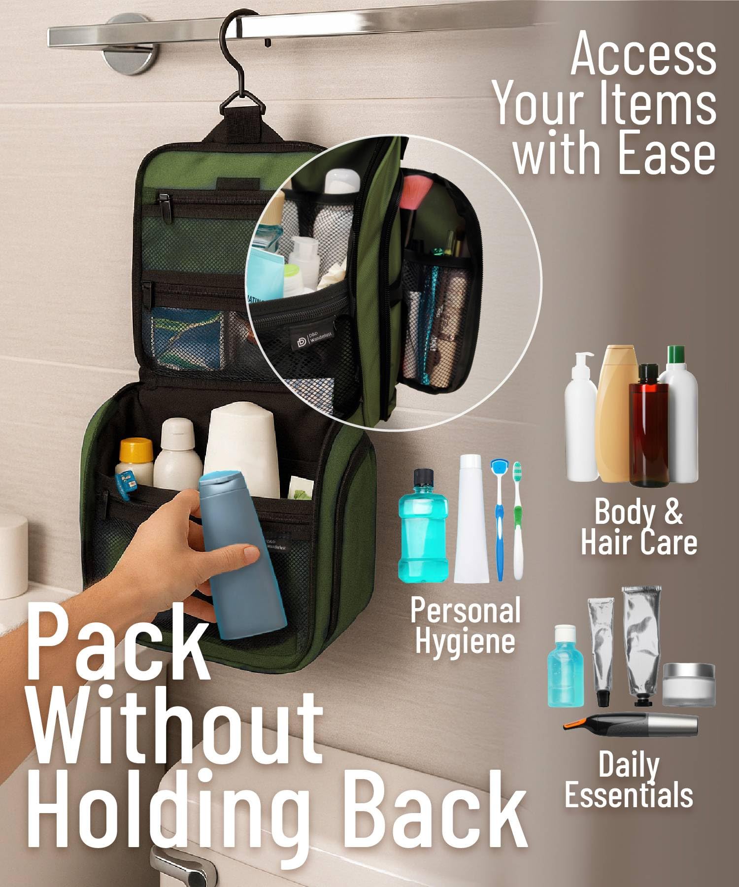 DD D&D Wanderlust full-zippered compartments enable secure organization on trips.