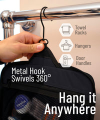 DD D&D Wanderlust XXL swivel hook enables easy hanging in bathrooms.