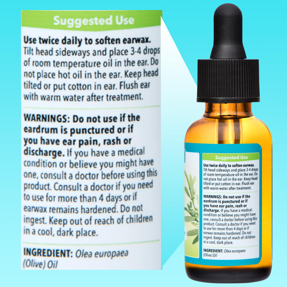De La Cruz ear oil bottle on counter, USA-made.