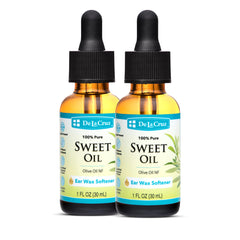 De La Cruz ear wax remover bottle pouring drops for gentle cleansing.