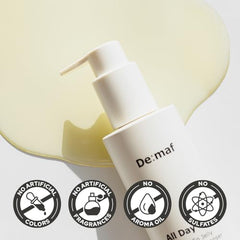 De:maf All Day Glow rinse-off leaves no greasy residue, keeping skin comfortable.