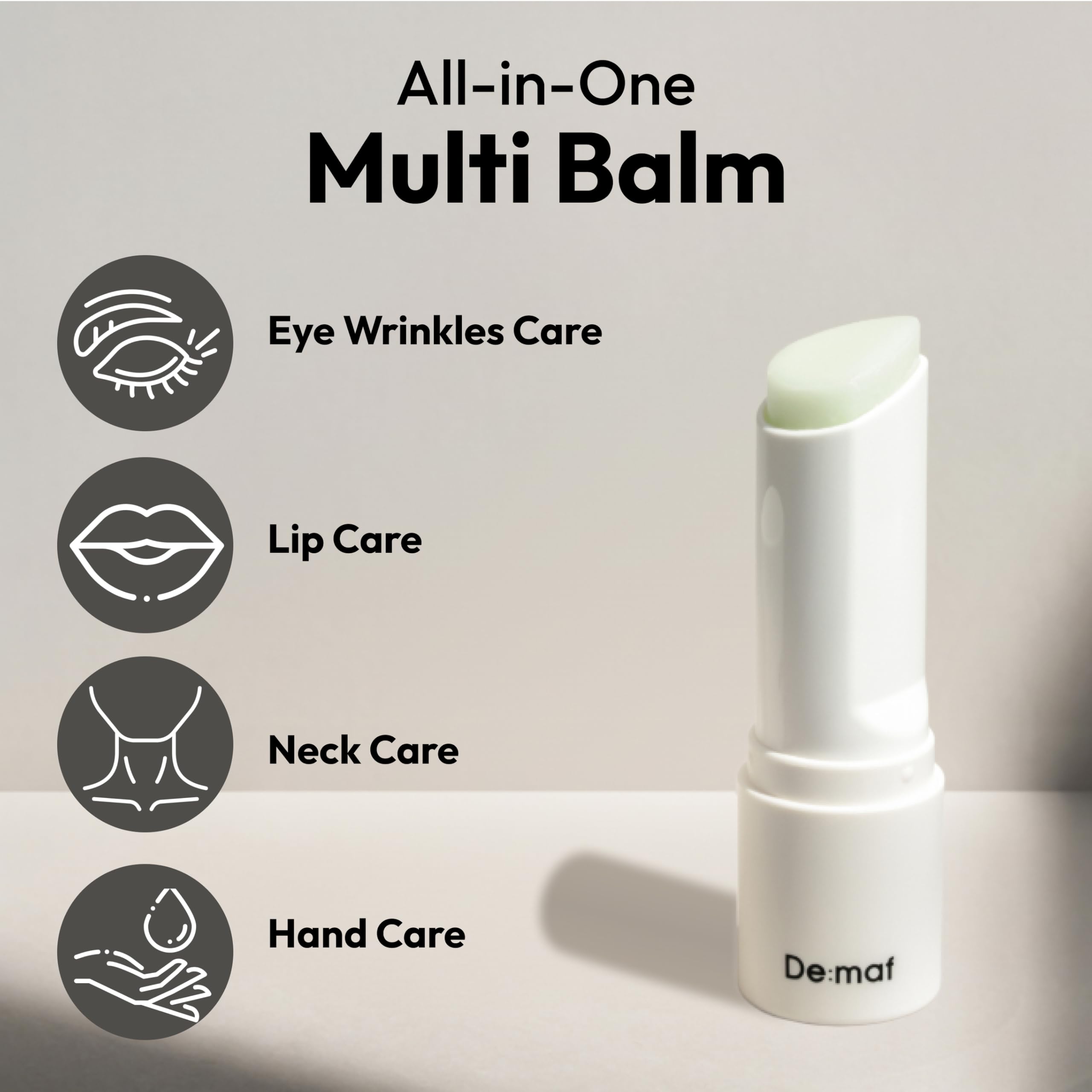 De:maf Glow Jojoba Oil Multi Balm applied on hand for targeted dry-skin care.