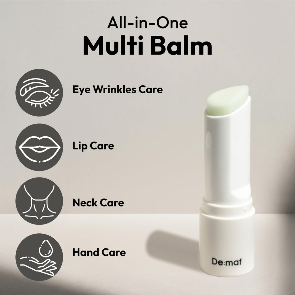 De:maf Glow Jojoba Oil Multi Balm applied on hand for targeted dry-skin care.