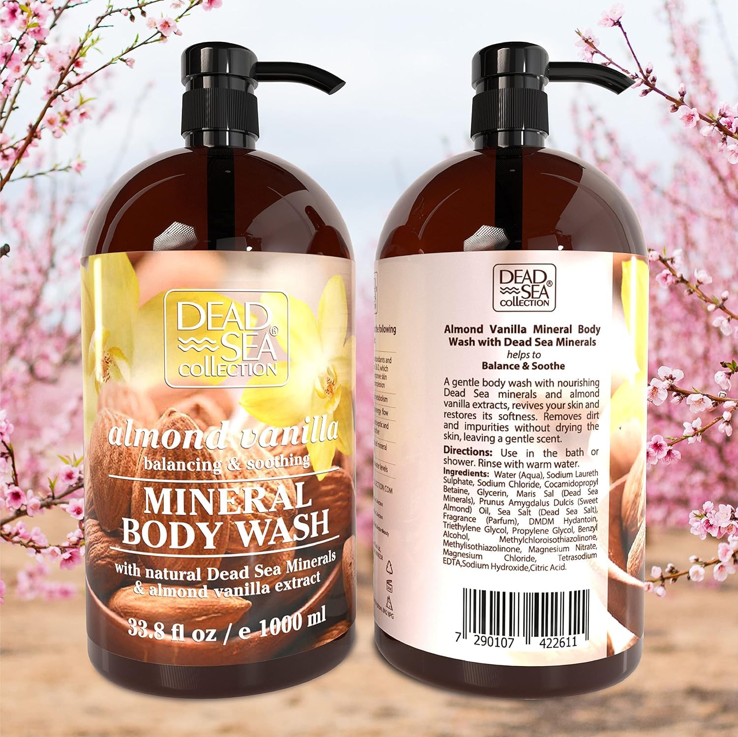 Dead Sea Collection Almond Vanilla bottle in shower illustrating moisturizing ritual