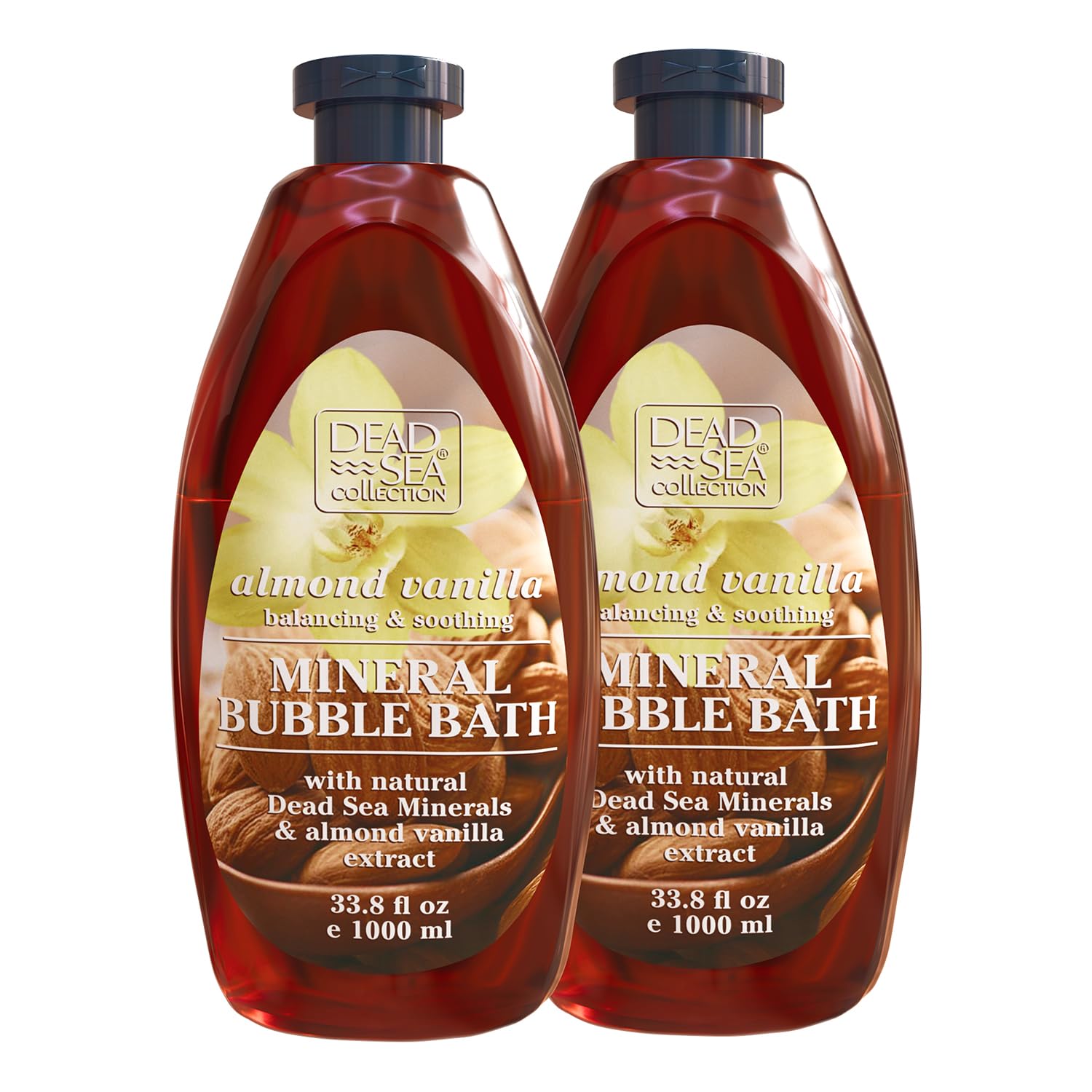 Dead Sea Collection bubble bath almond vanilla bottle—unisex spa-like soak for hydration