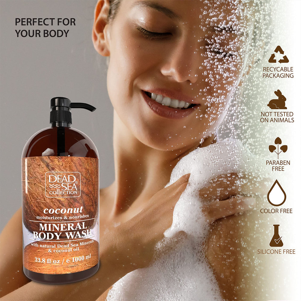 Dead Sea Collection Coconut Body Wash bottle with pump for convenient daily cleansing