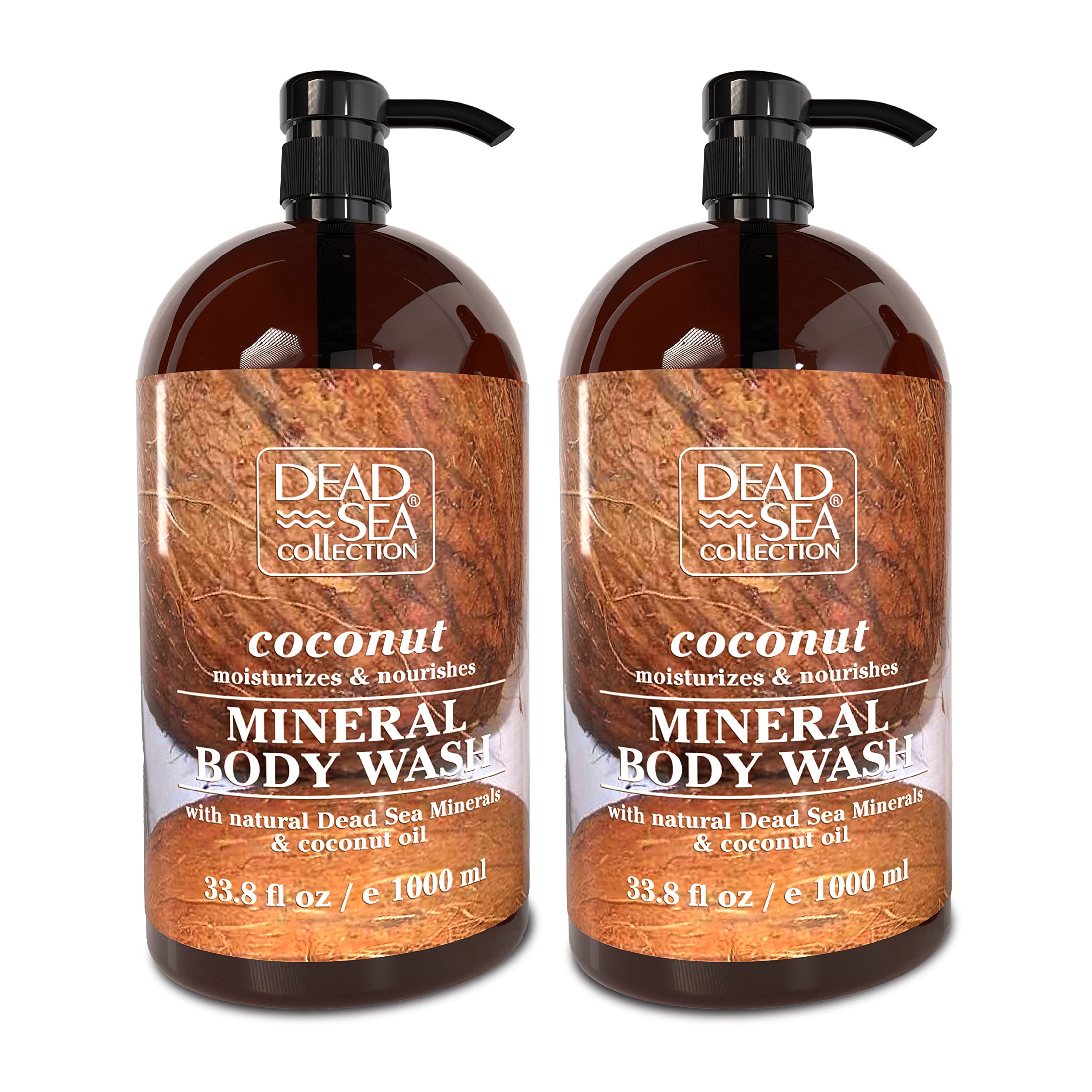 Dead Sea Collection Coconut Body Wash pack setup with two pumps for easy use