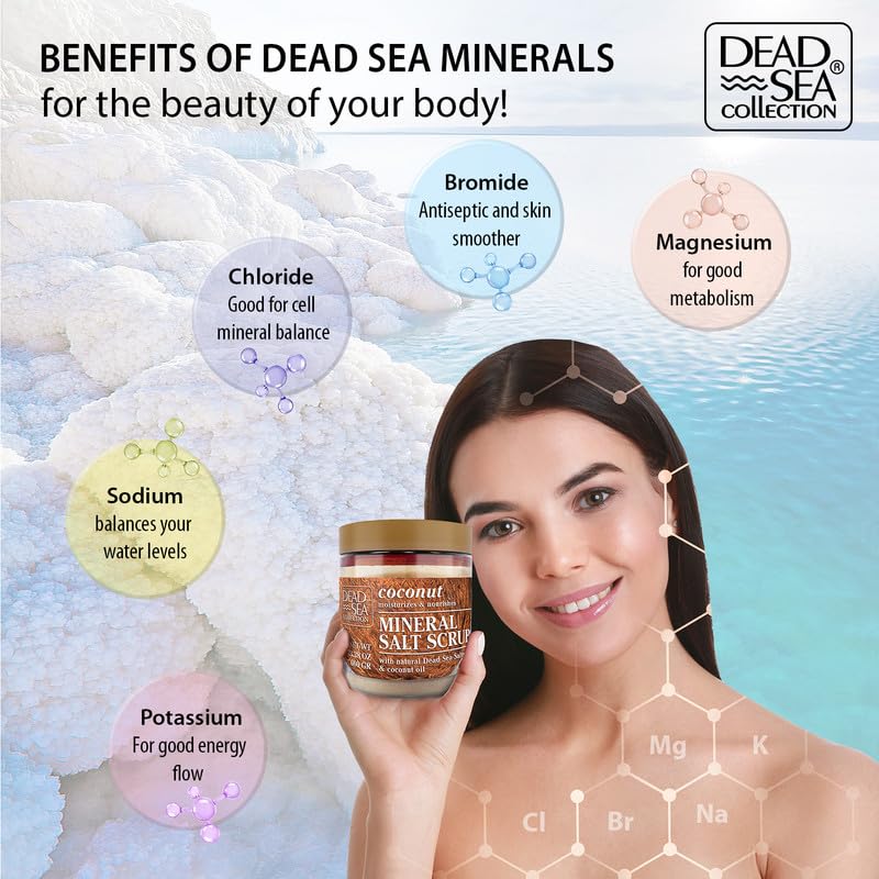 Dead Sea Collection Coconut Salt Scrub minerals closeup highlighting Dead Sea minerals for skin vitality