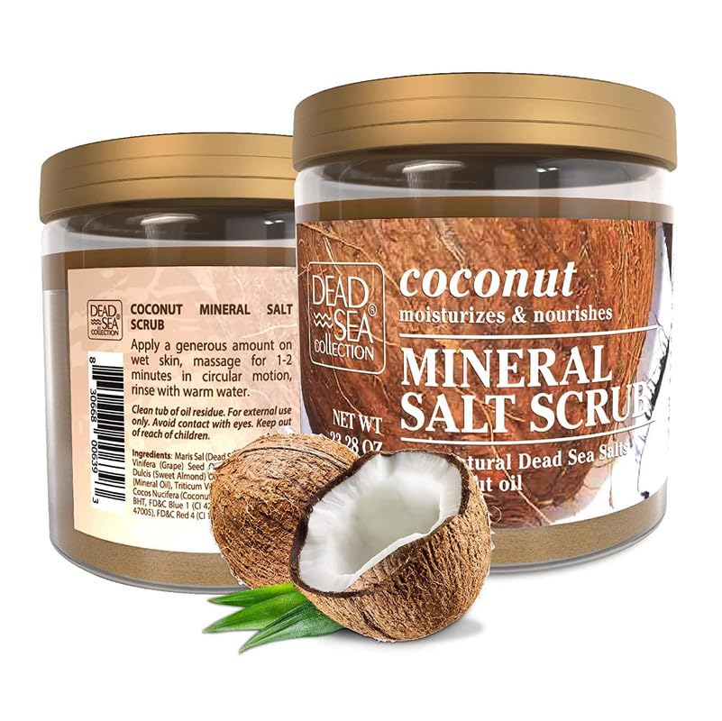 Dead Sea Collection Coconut Salt Scrub packaging showcasing recyclable jars