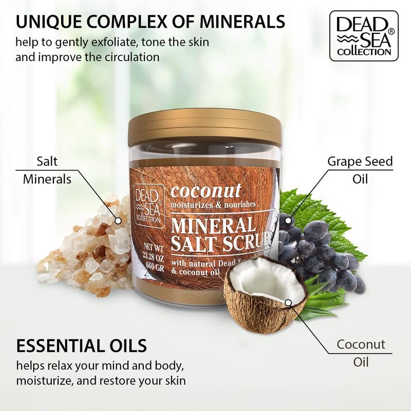 Dead Sea Collection Coconut Salt Scrub texture detail emphasizes gentle exfoliation.