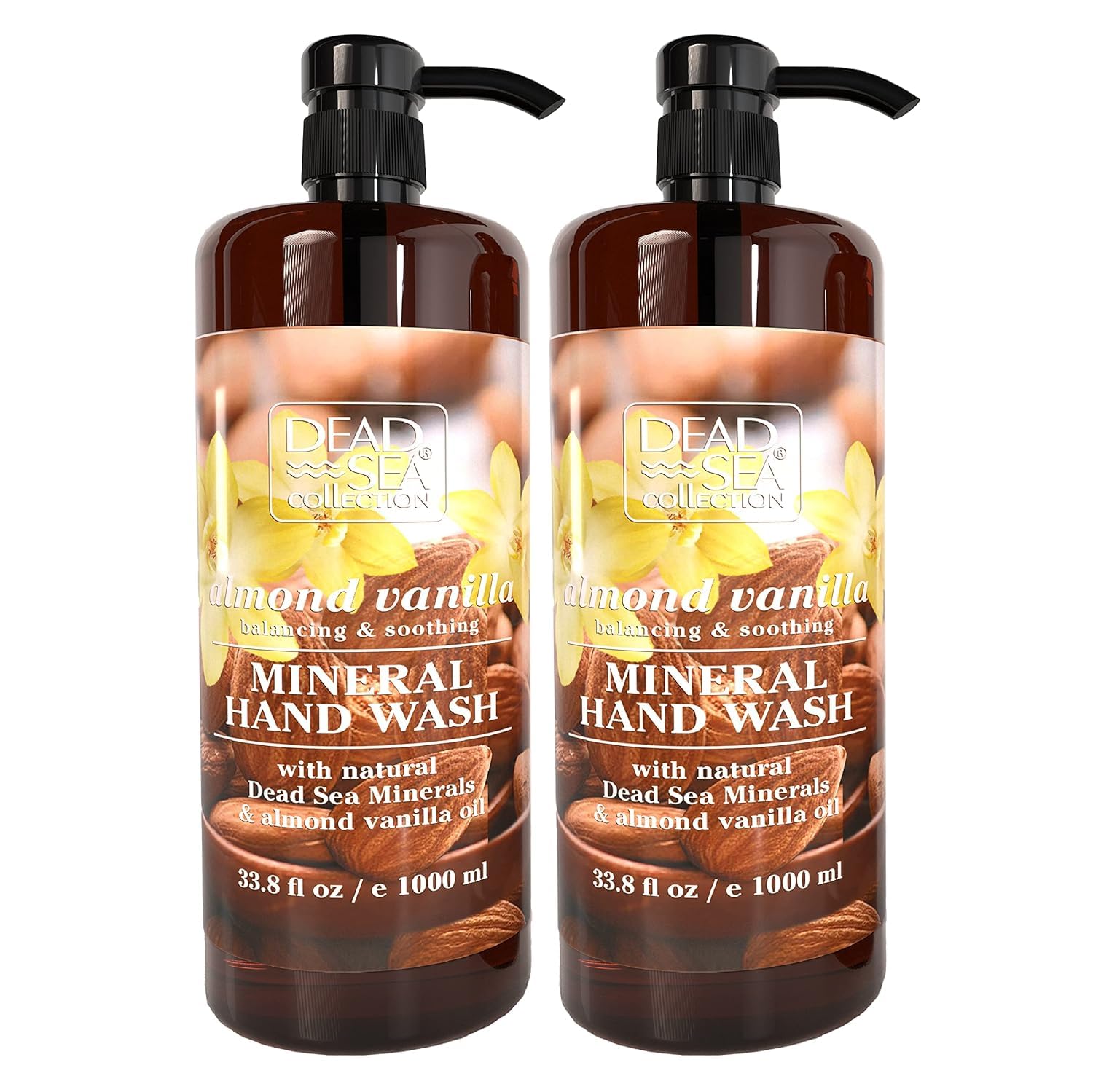 Dead Sea Collection hand soap pump almond vanilla bottle with pump for easy one-handed use