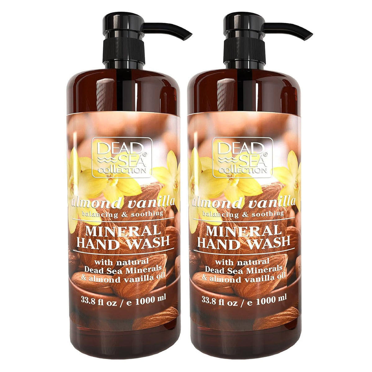 Dead Sea Collection hand soap pump almond vanilla bottle with pump for easy one-handed use
