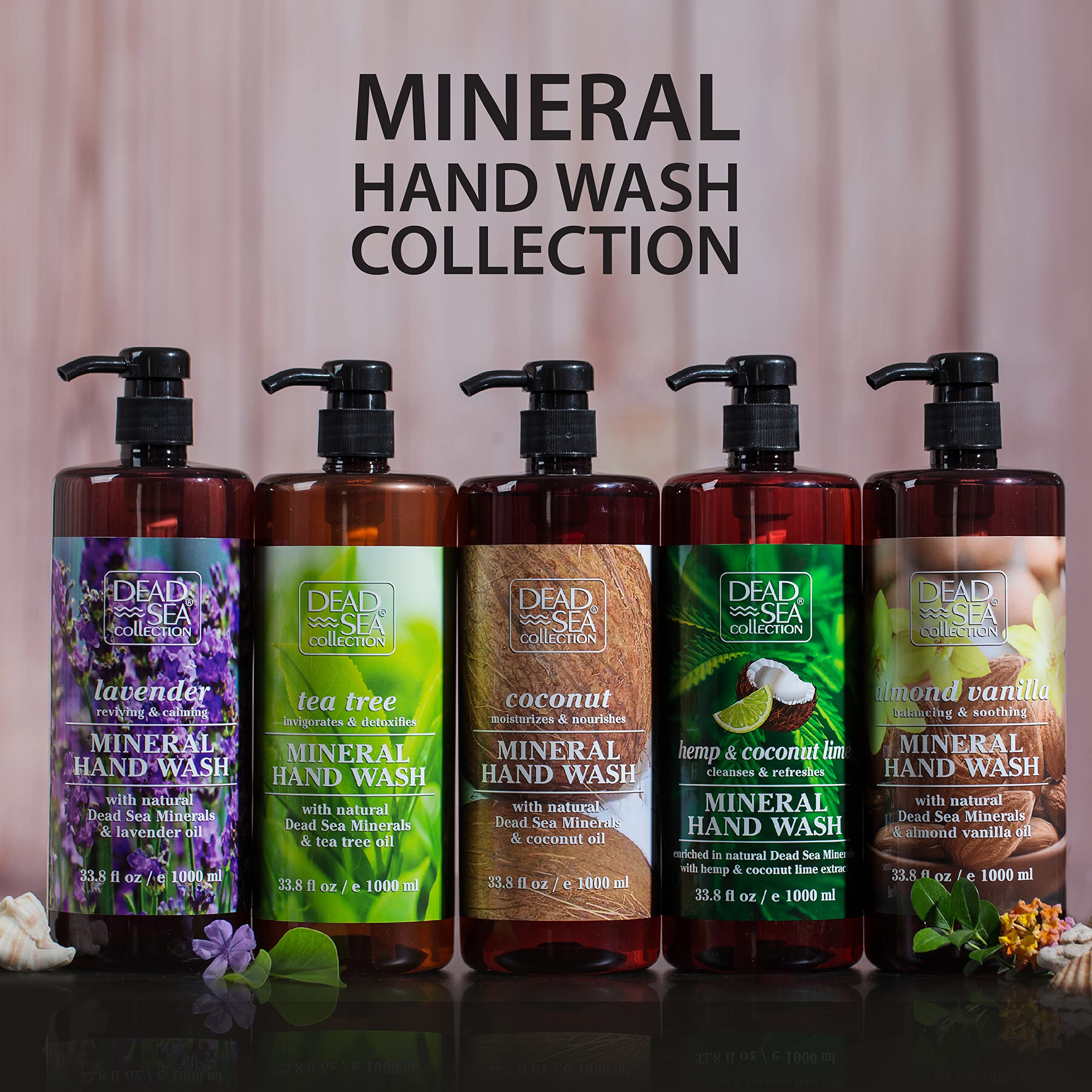Dead Sea Collection hand soap coconut—ingredients highlight minerals and coconut oil for nourishing care.