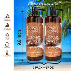 Dead Sea Collection hand soap coconut—packaging box showcasing value with dual 33.8 oz bottles.