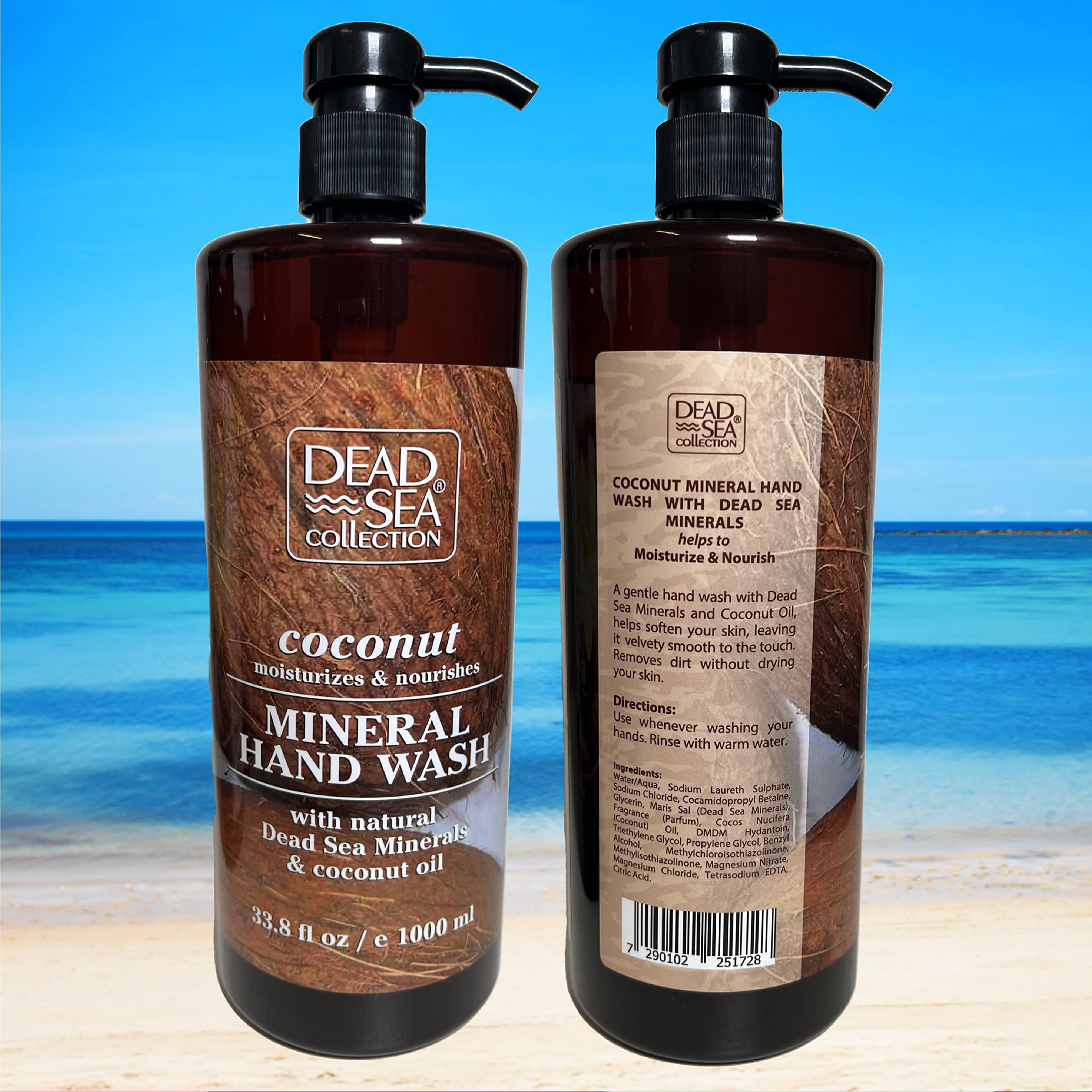 Dead Sea Collection hand soap coconut—two-pump set supports easy refills and measured use.
