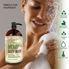 Dead Sea Collection Hemp Body Wash pump provides easy one-hand dispensing for quick showers