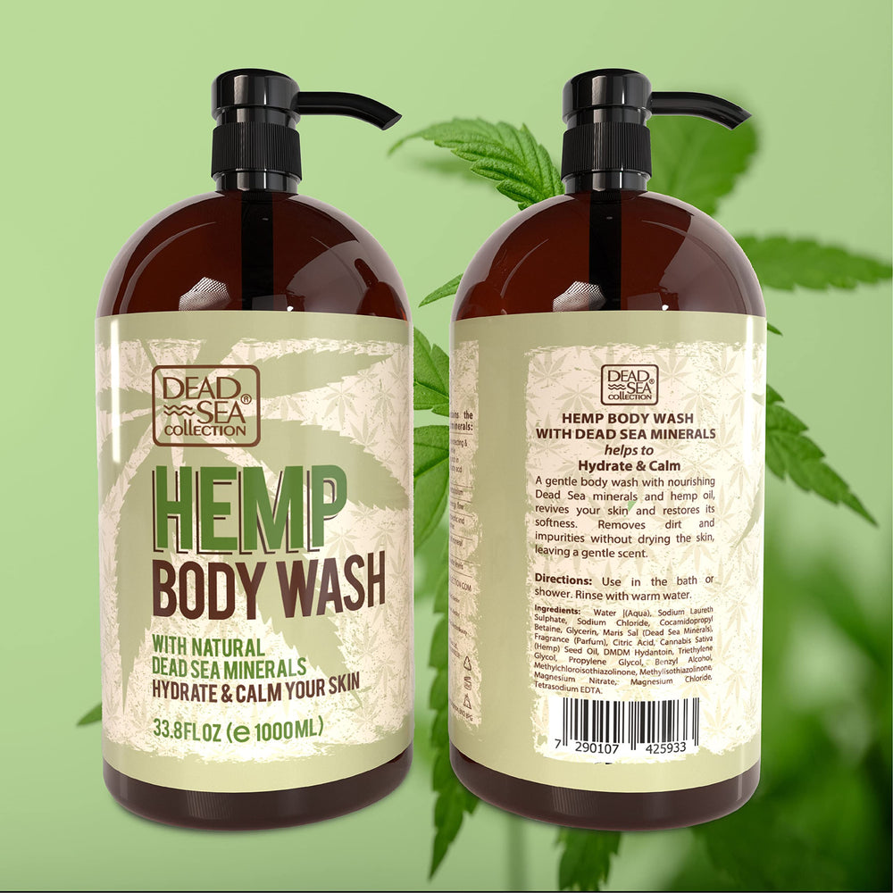 Dead Sea Collection Hemp Body Wash two-bottle setup for shared routines