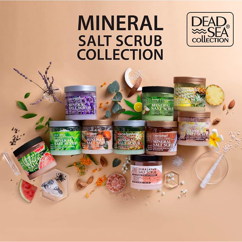Dead Sea Collection Himalayan Salt Scrub scent notes evoke spa-like aromatherapy in shower.