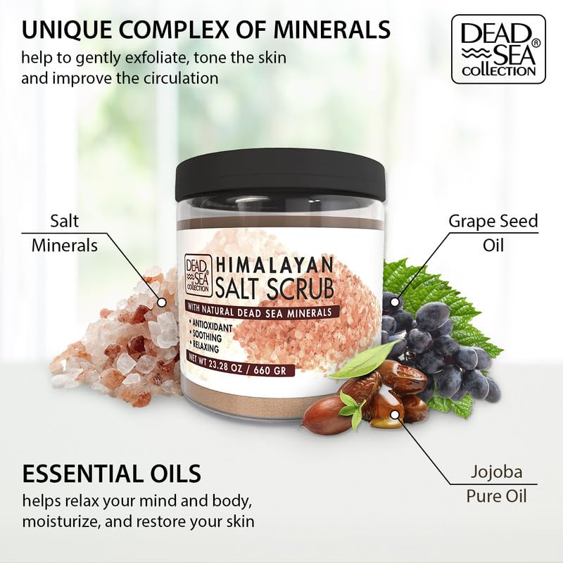 Dead Sea Collection Himalayan Salt Scrub texture with oil beads for exfoliation and hydration.