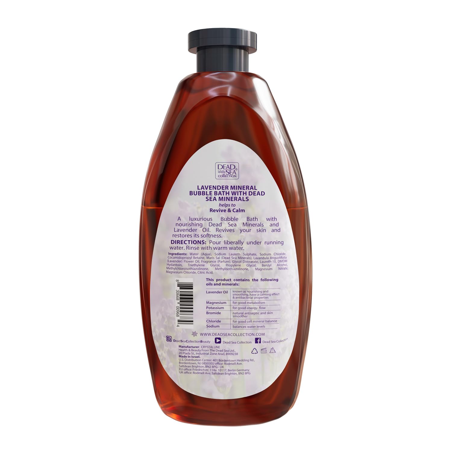 Dead Sea Collection lavender hydration closeup shows skin-softening minerals and lavender notes.