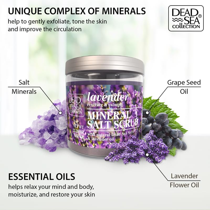 Dead Sea Collection Lavender Salt Scrub texture detail for velvety skin.