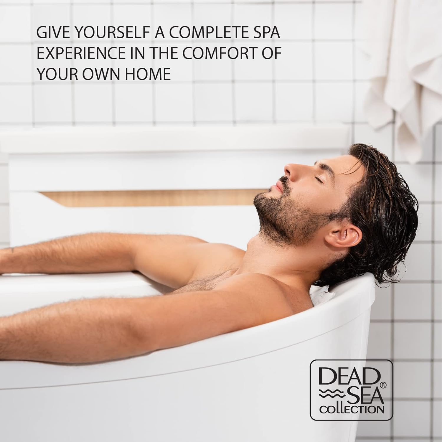 Dead Sea Collection mens bath salts tub setup for unwind.