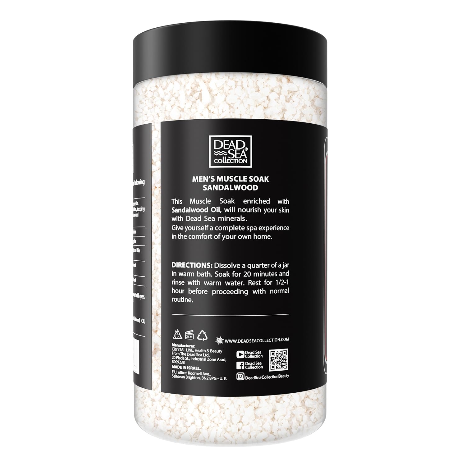 Dead Sea Collection mineral-rich bath salts with jar close-up.