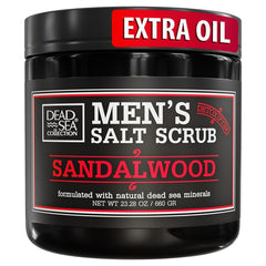 Dead Sea Collection Salt Body Scrub Sandalwood jar front highlights exfoliation.