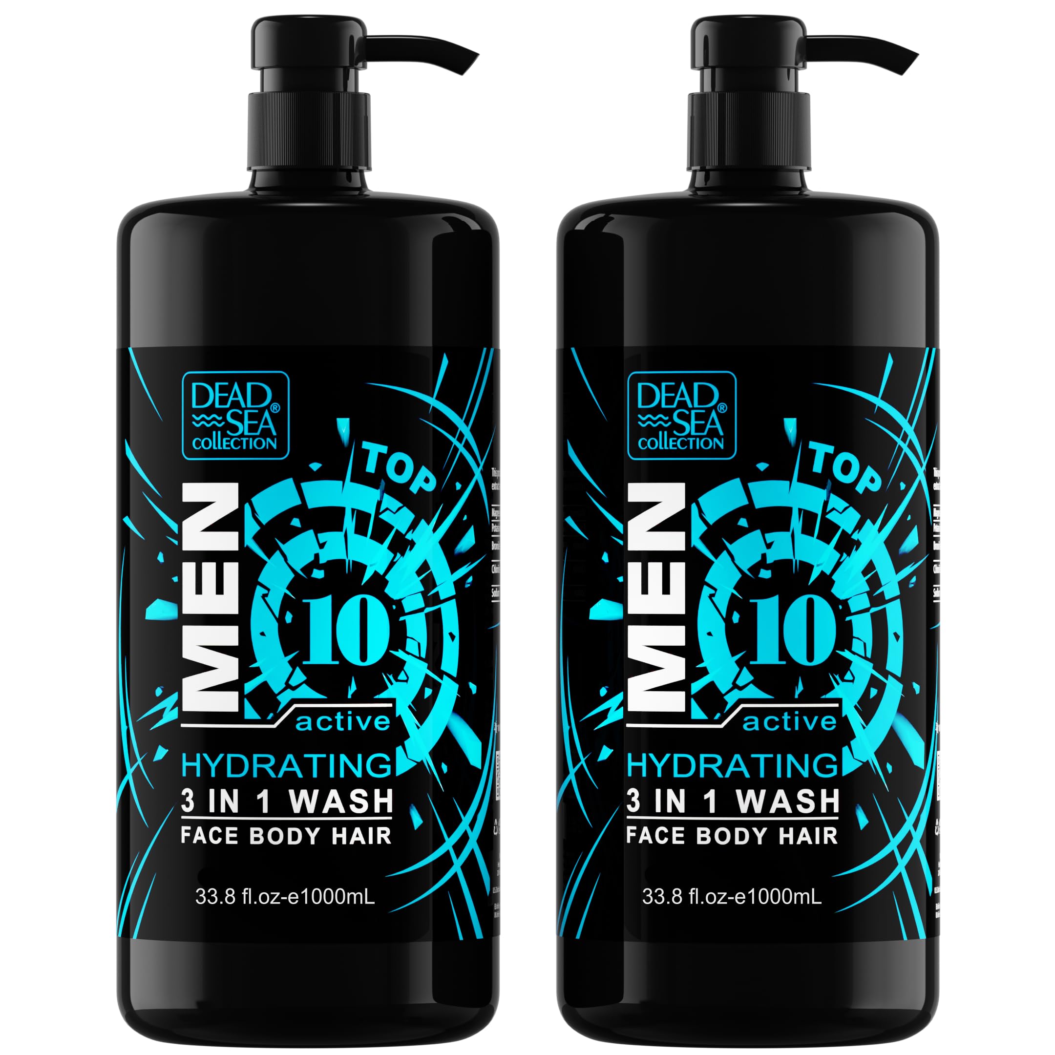 Dead Sea Collection TOP 10 ACTIVE sandalwood bottle label highlights moisturizing skin benefits.