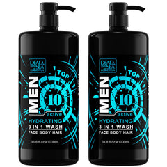 Dead Sea Collection TOP 10 ACTIVE sandalwood bottle label highlights moisturizing skin benefits.