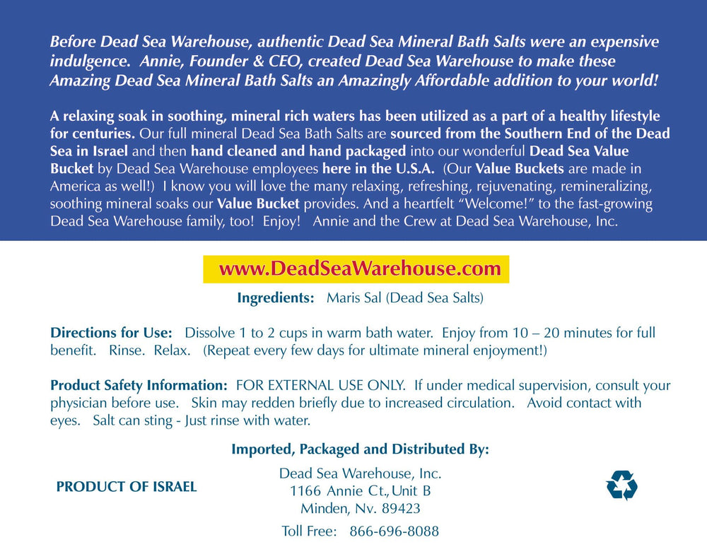 Dead Sea Warehouse unscented salts jar for fragrance-free, pure mineral soak.