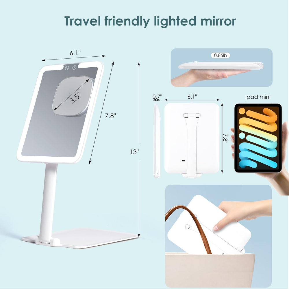 Dear girl travel mirror lighted front demonstrates built-in LED for clear daytime reflections.