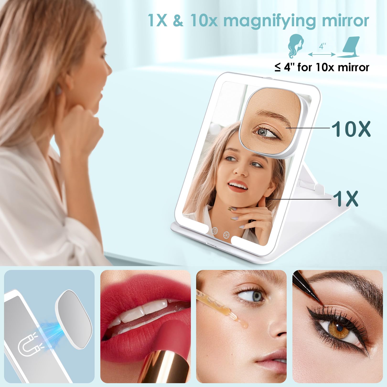 Dear girl travel mirror three-light colors helps adapt to different settings.