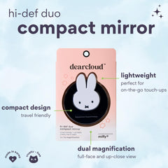 Dearcloud Miffy Hi-Def Duo Compact Mirror open 1x magnification provides full-face view for easy alignment.