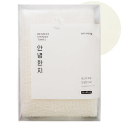 DEARCUS Hello Hanji bath sponge closeup shows breathable fabric for gentle exfoliation.