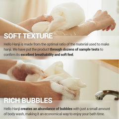 DEARCUS Hello Hanji fabric closeup emphasizes breathable, deodorizing fibers for fresh showers.