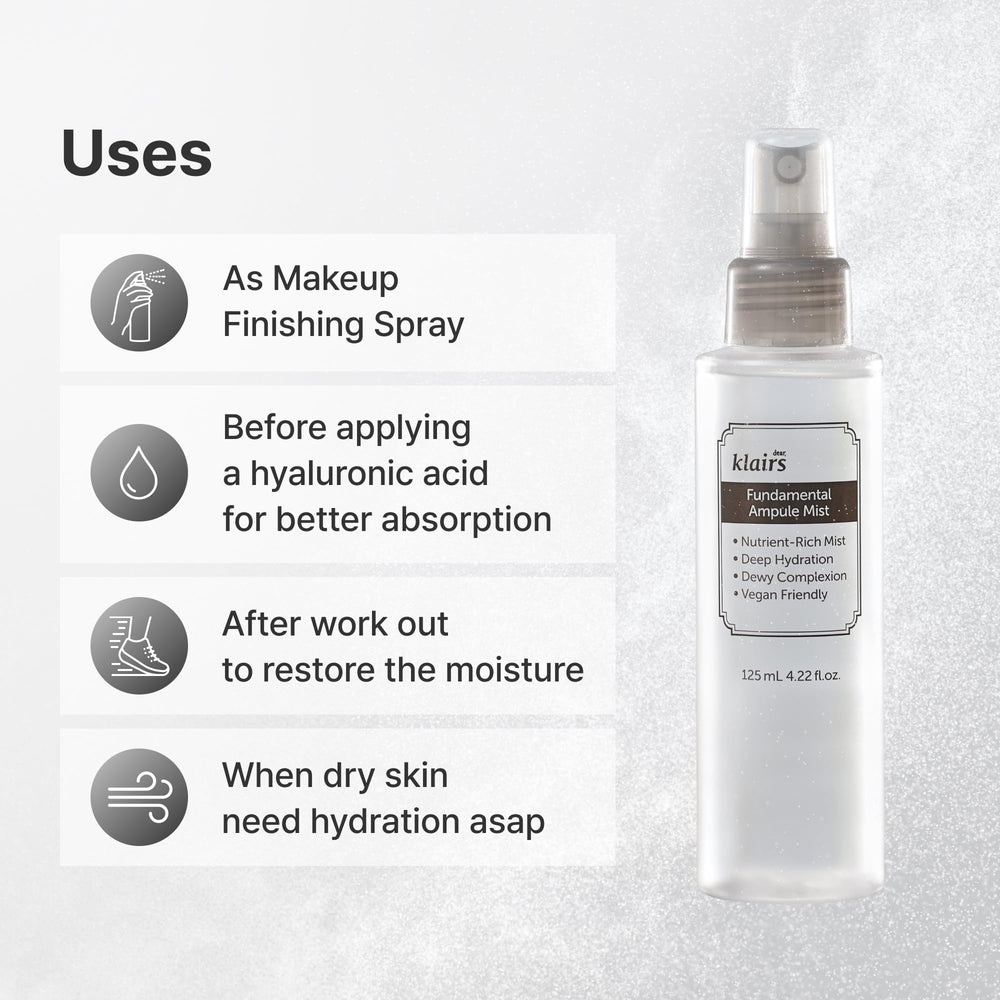 DearKlairs Fragrance-free mist label indicates gentle, irritation-free use.