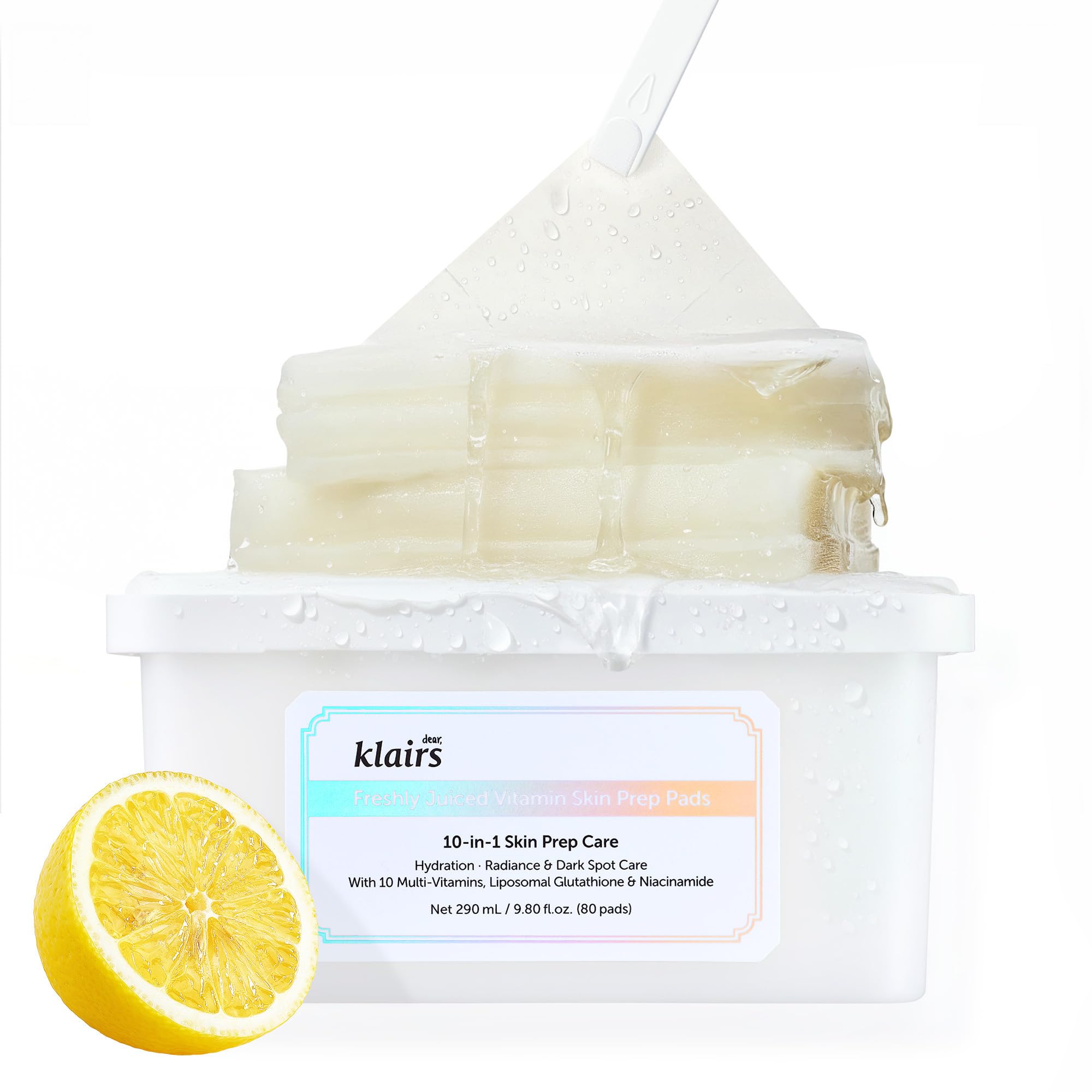 DearKlairs Freshly Juiced Toner Pads pack front view for radiant makeup prep