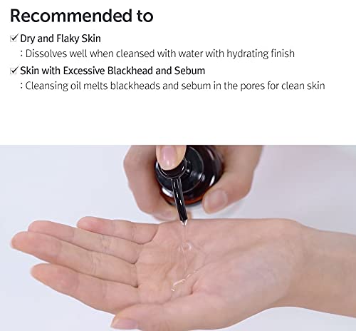 DearKlairs Gentle Black Cleansing Oil liquid texture being poured.