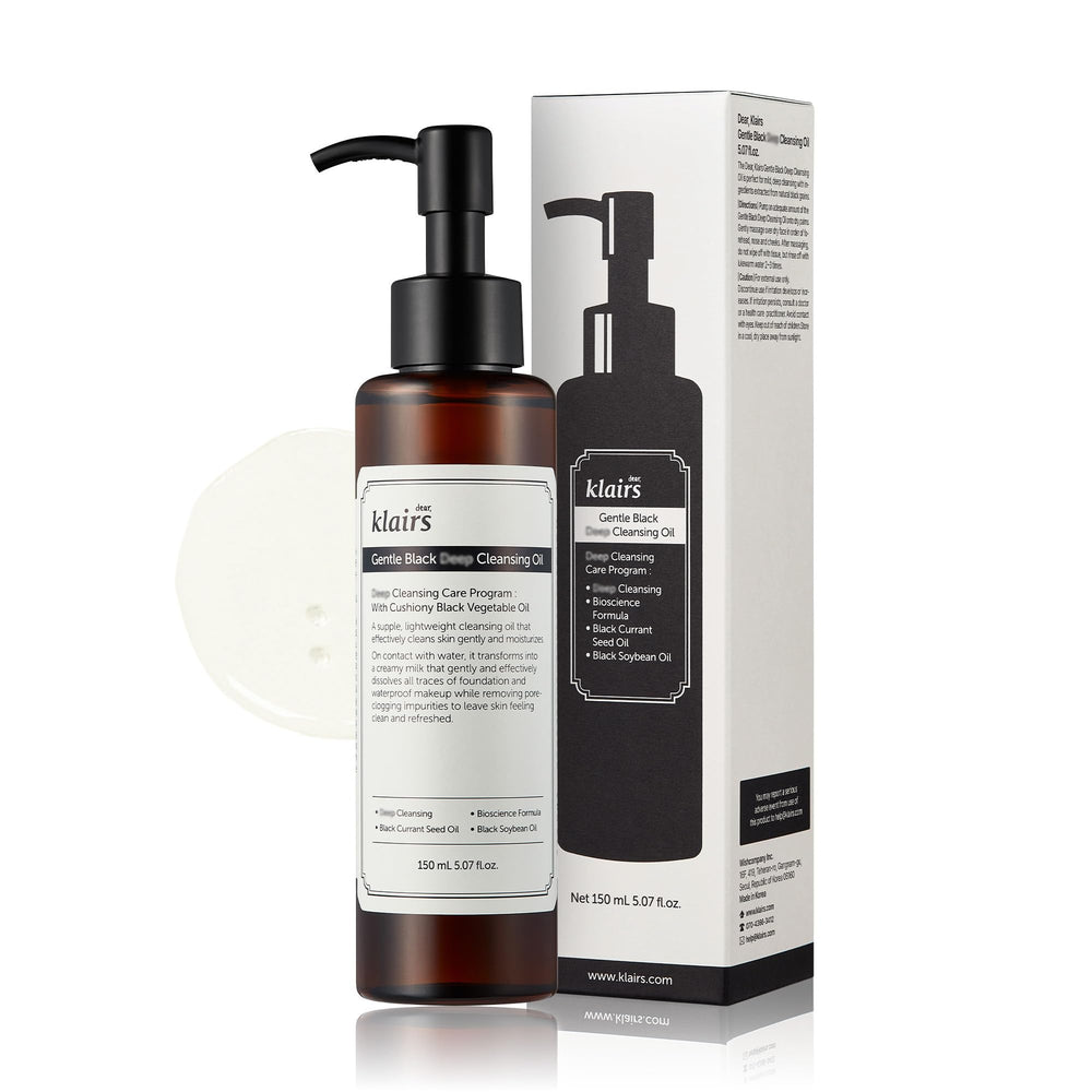DearKlairs Gentle Black Cleansing Oil pump bottle for daily use.
