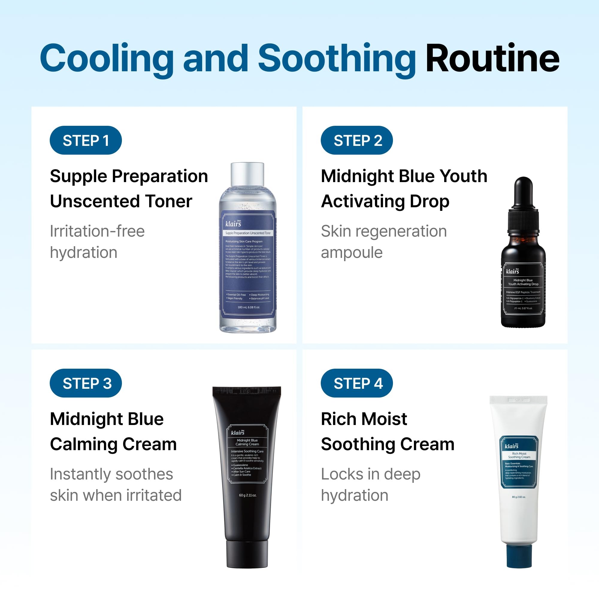 DearKlairs Midnight Blue Calming Cream post-shave use supports calm, hydrated skin.