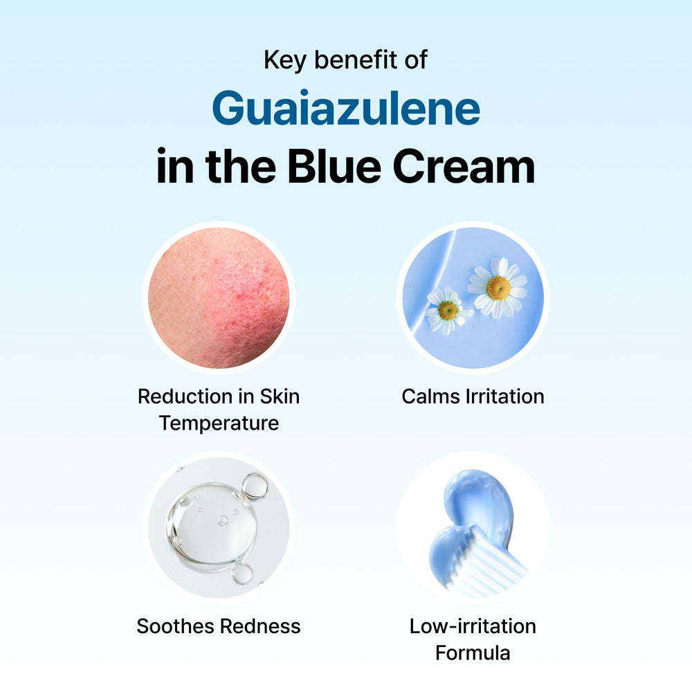 DearKlairs Midnight Blue Calming Cream texture close-up shows lightweight, quick absorption for oily skin.