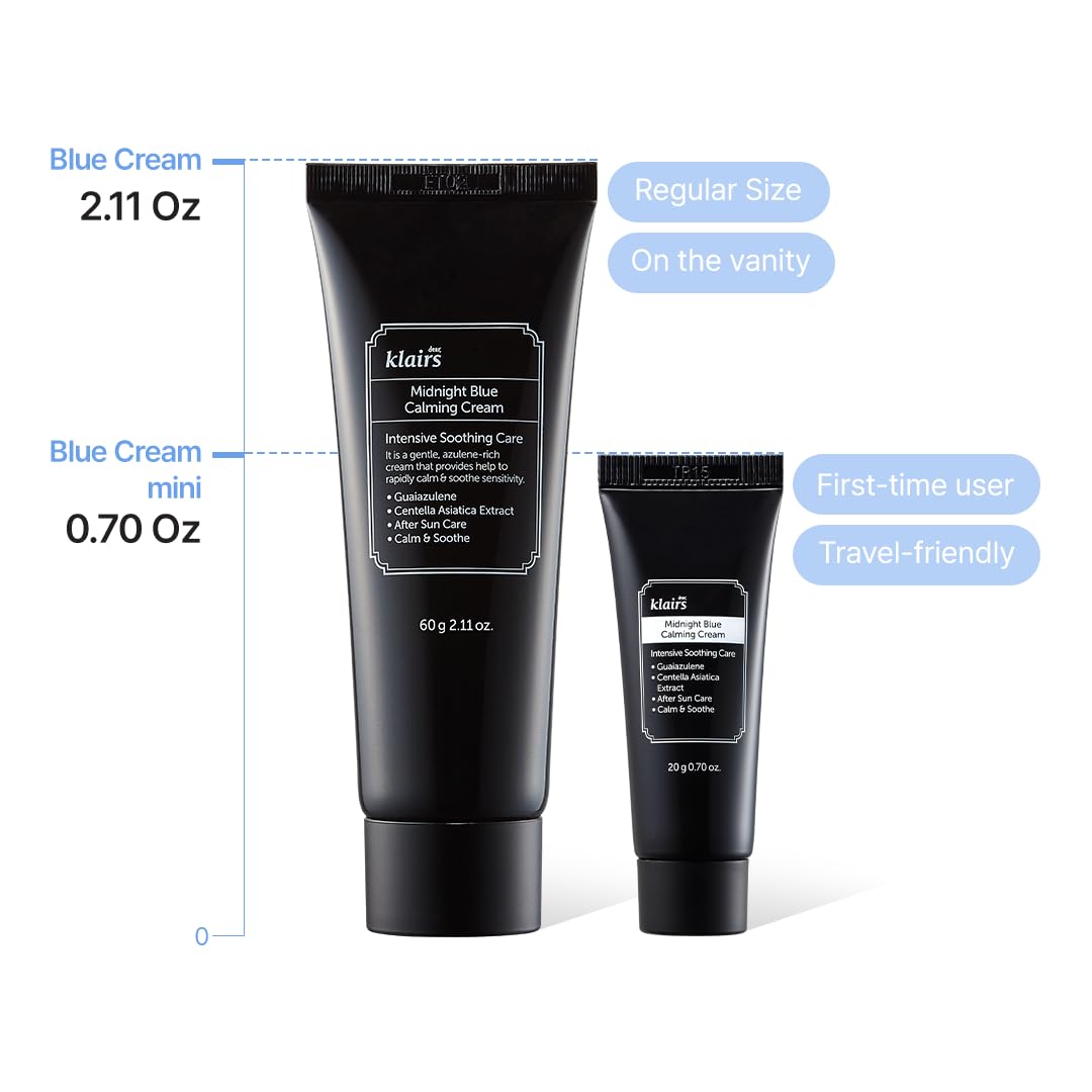 DearKlairs Midnight Blue Calming Cream texture swatch shows lightweight, fast-absorbing formula