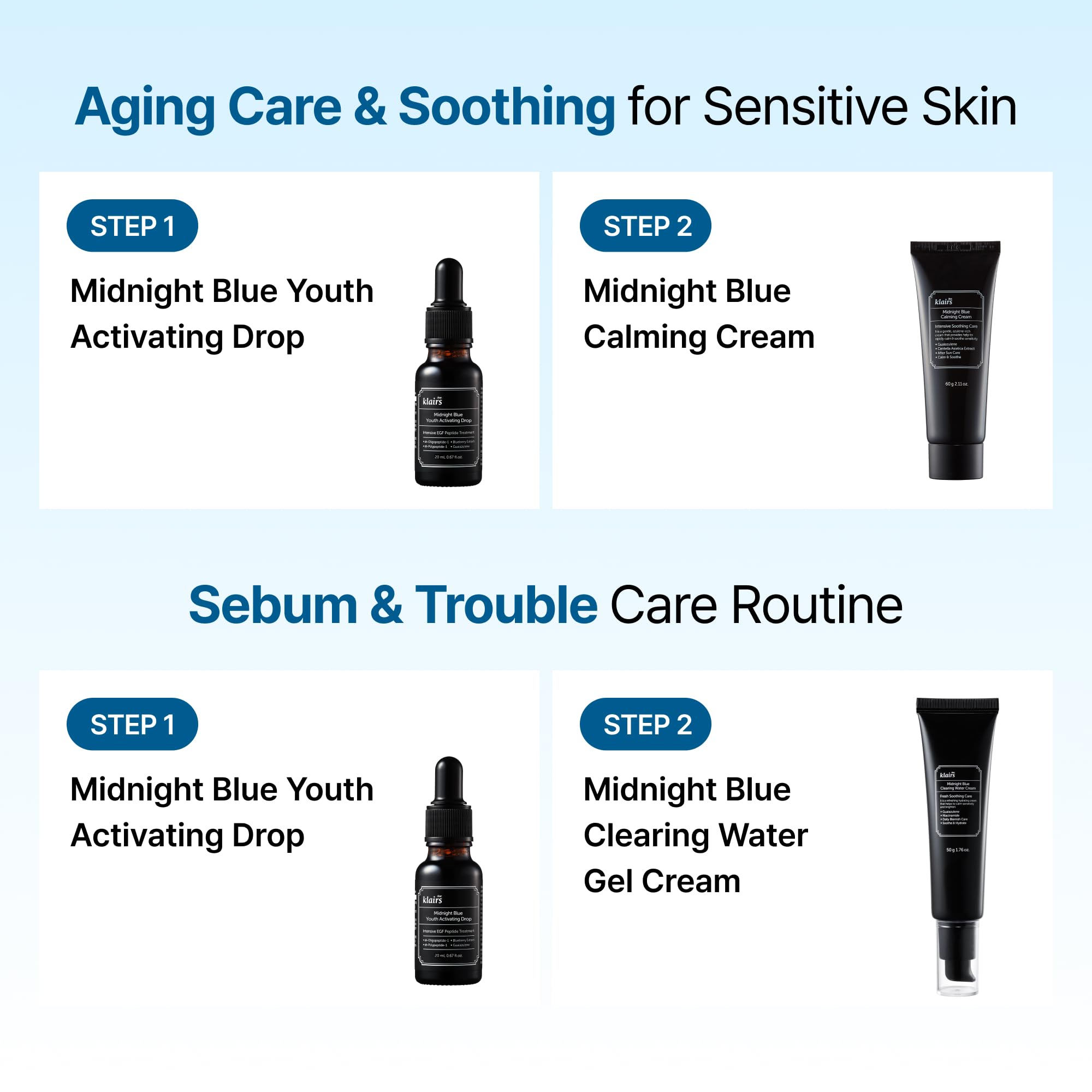 DearKlairs Midnight Blue Youth Activating Drop quick-dry — seamless layering with other products.